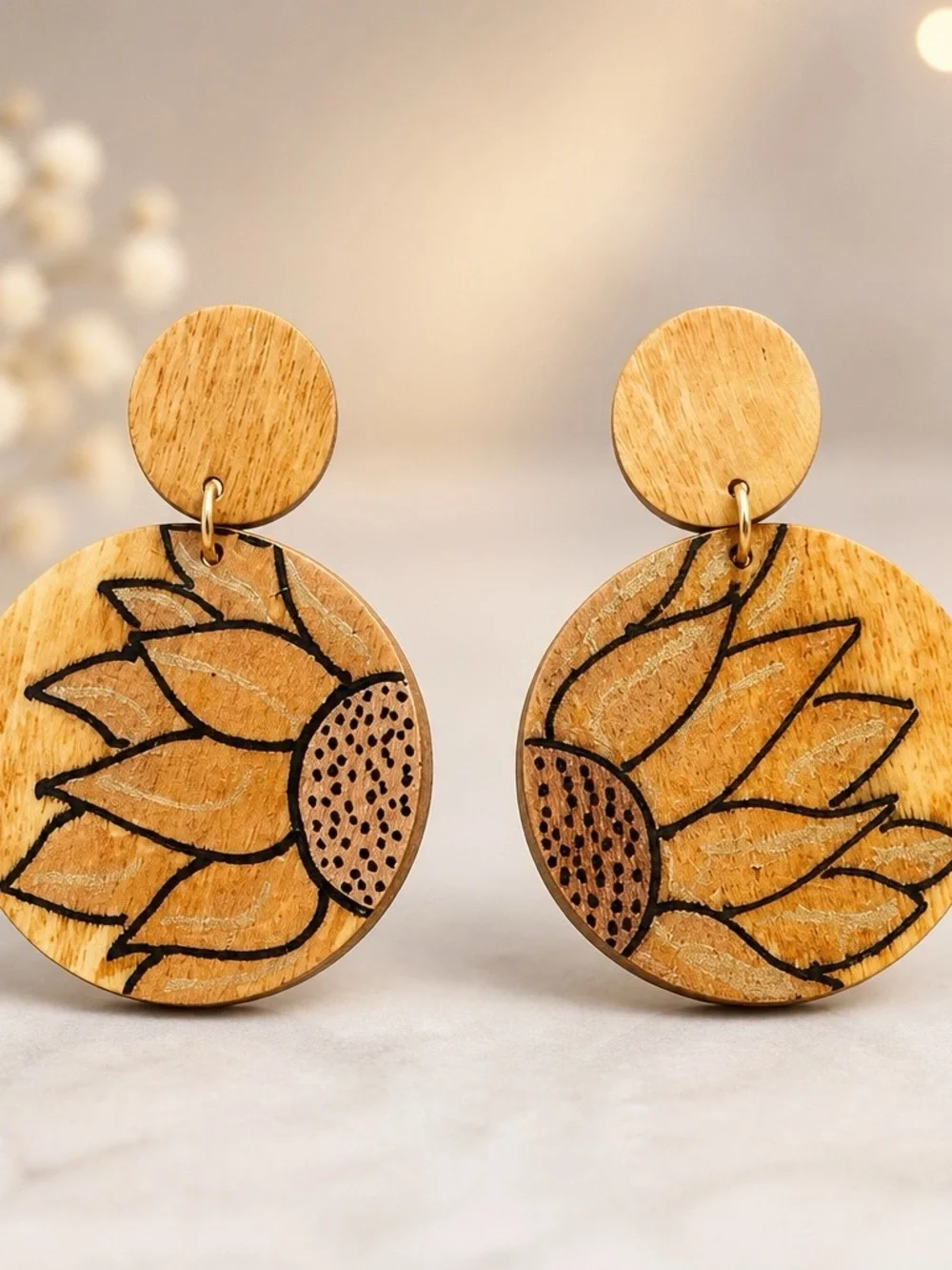 Chic Style Fashion Round Sunflower Inspired Earrings